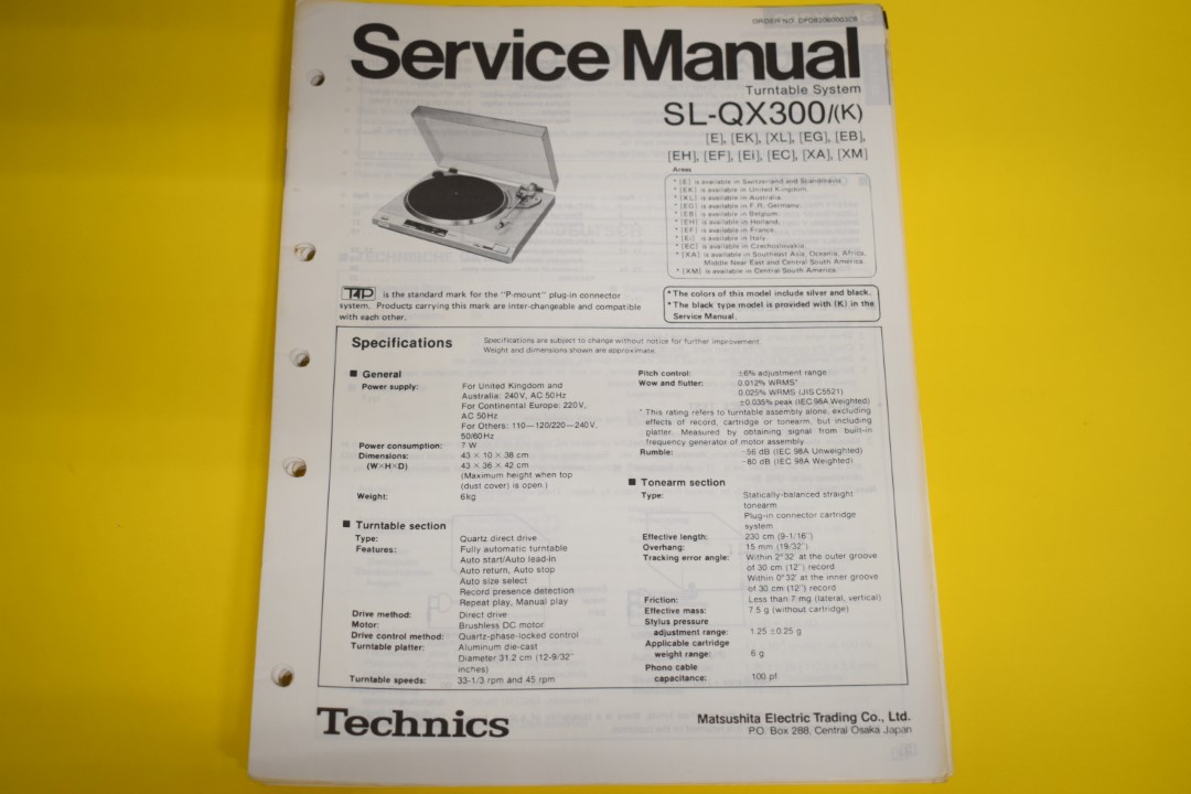 Technics SL-QX300 Turntable Service Manual  			